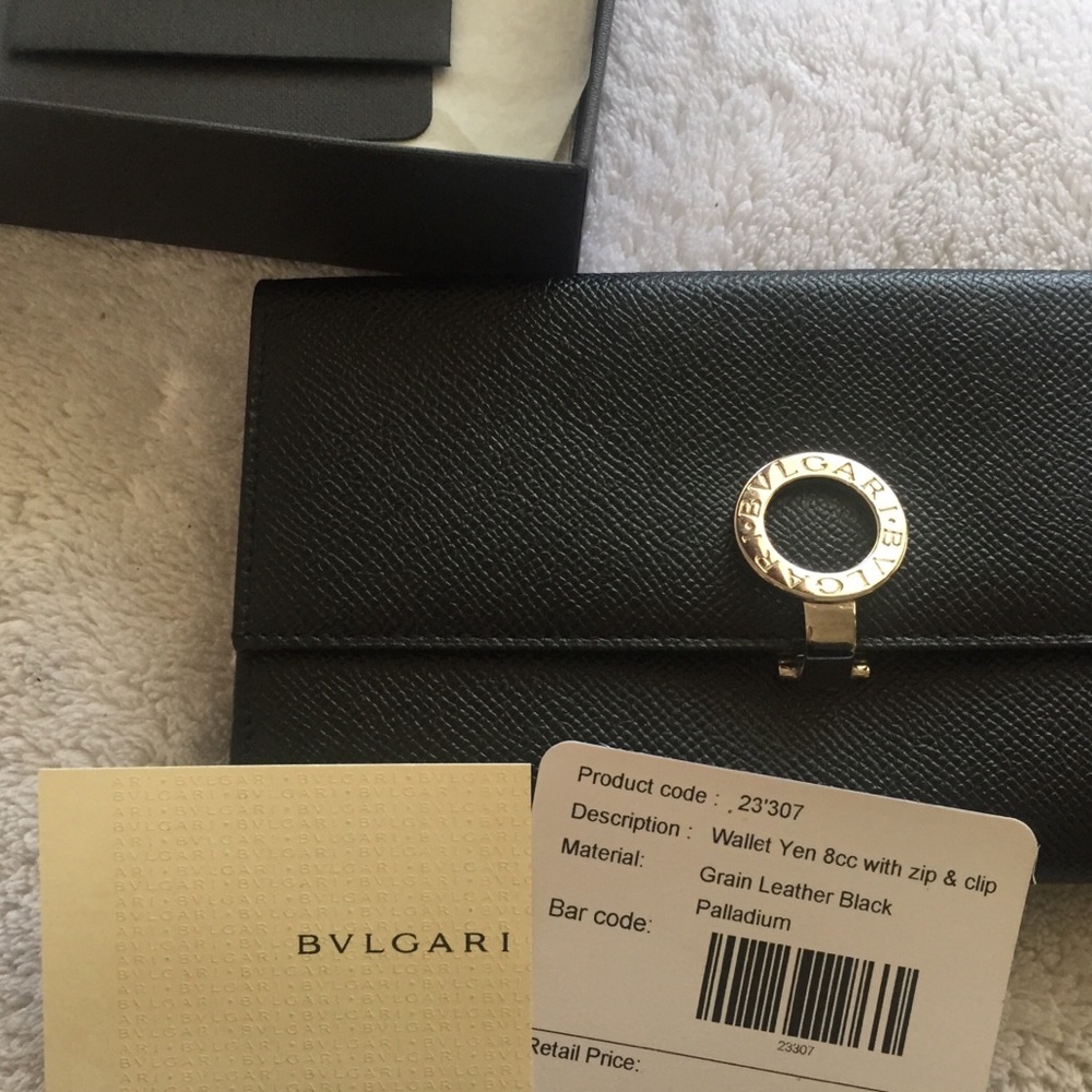 Bvlgari Wallet in Black Calf, Leather Authentic